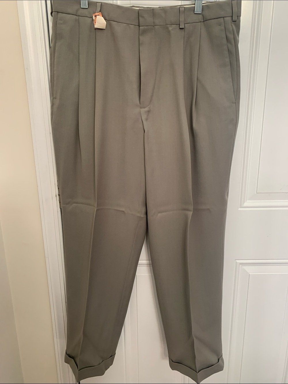 Slates Men's Dress Pants in Beige - Classic Pleated Trousers 36x29